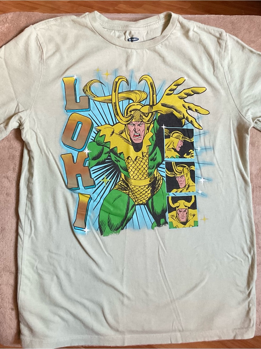 Old Navy Loki Comic Graphic Tee in Cream, Green & Yellow